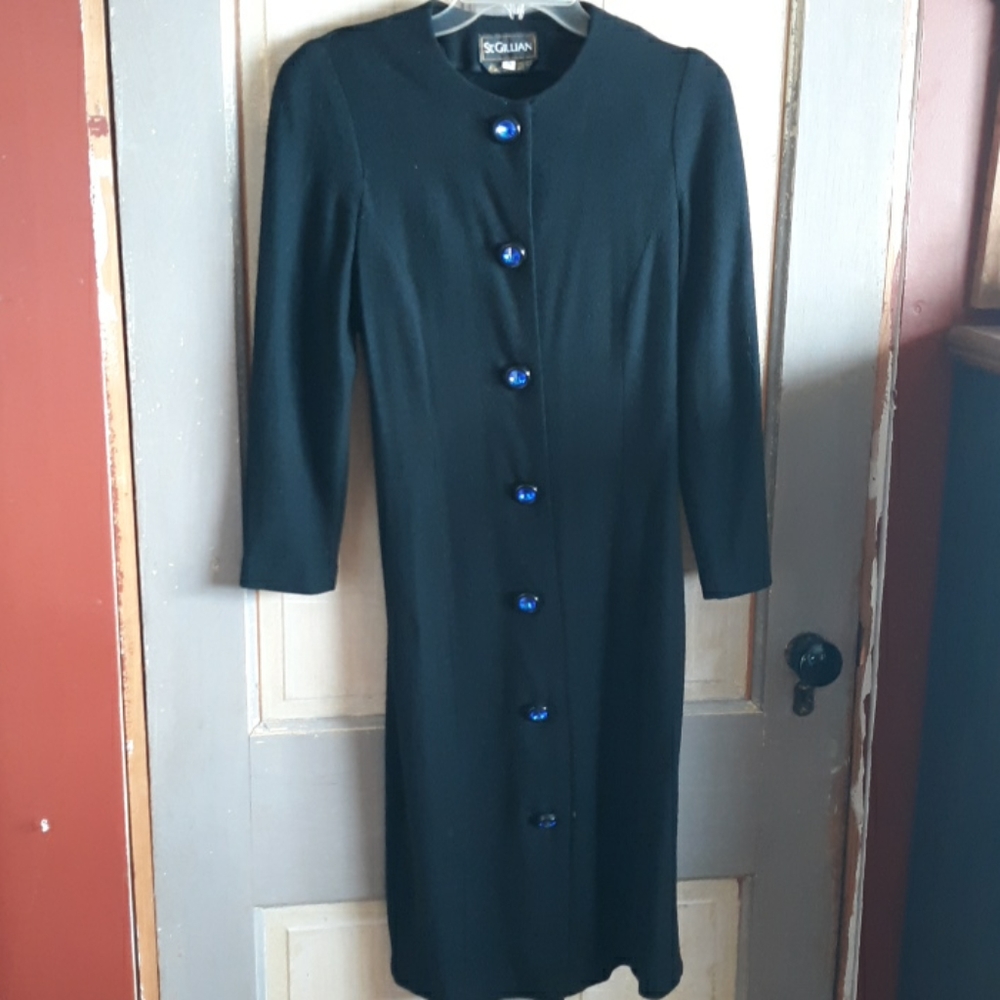 Vintage St. Gillian Dress Black Blue Gem Buttons